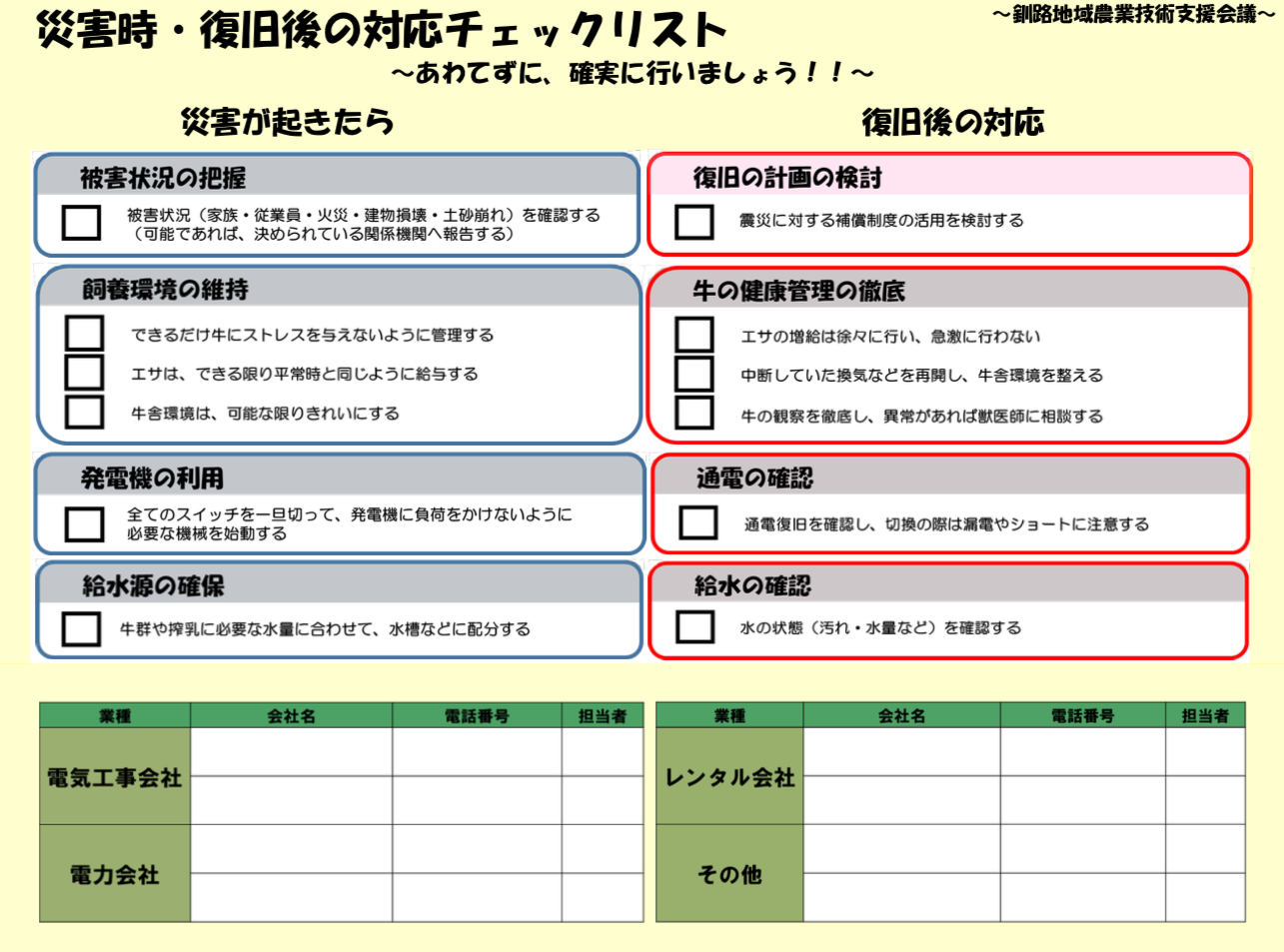 酪農家に大地震対策の小冊子配布（根室地域農業技術支援会議） | TEAM